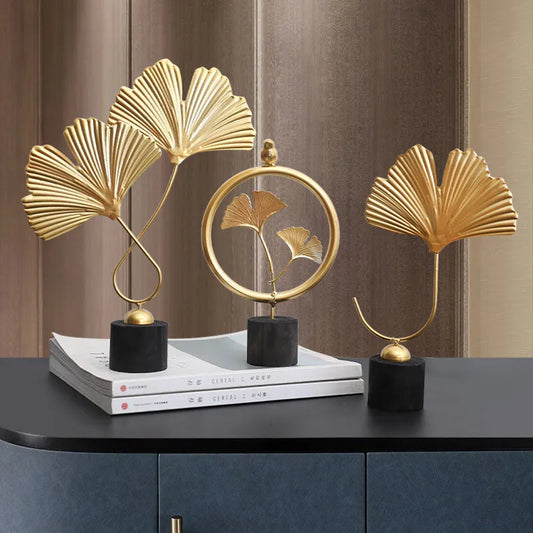 Nordic Gold Ginkgo Leaf Crafts Leaves Sculpture Luxury Living Room Decor Home Decoration Accessories Office Desktop Ornaments