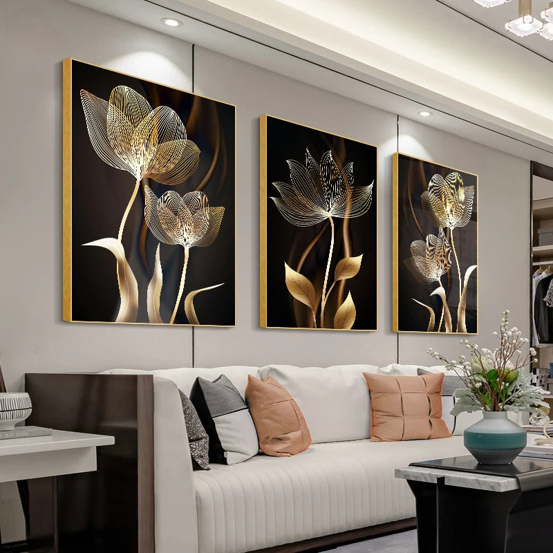 Abstract Black Golden Flower Luxury Poster