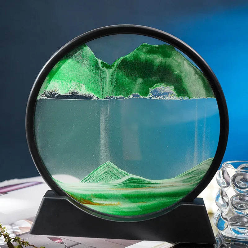 3D Moving Sand Art Picture Round Glass Deep Sea