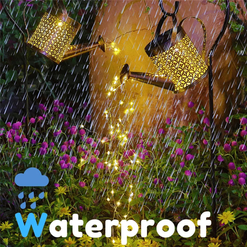 Solar Watering Can Light Hanging Waterfall Lamp Waterproof Outdoor Garden Decor