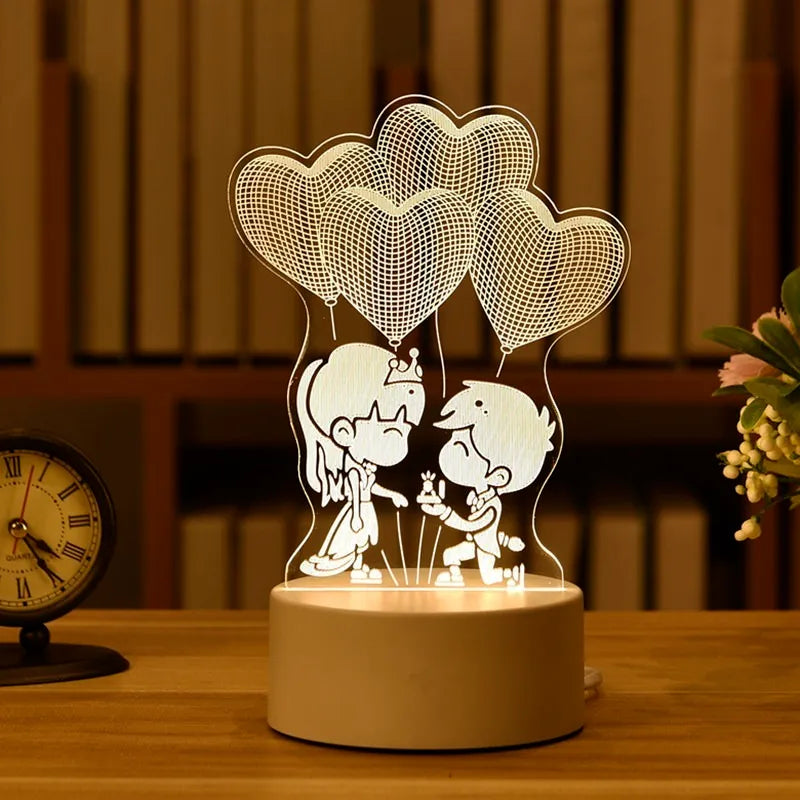 Romantic Love 3D Acrylic Led Lamp for Home Children's Night Light Table