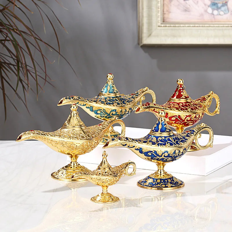 Vintage Legend Aladdin Lamp Magic Genie Wishing Ligh Tabletop Decor Crafts For Home
