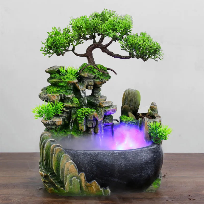Wealth Company Office Tabletop Ornaments Desktop Flowing Water Waterfall Fountain With Color Changing LED Lights Spray