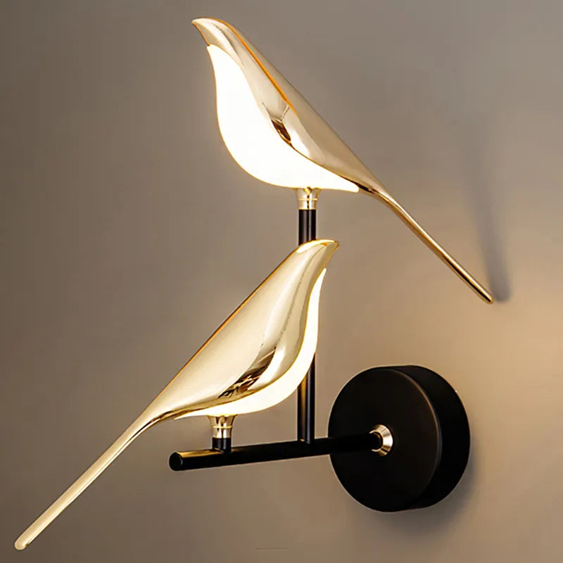 Nordic LED Golden Bird Wall Lamp Parlor Bar Bedside Hanging Light Novelty Rotatable